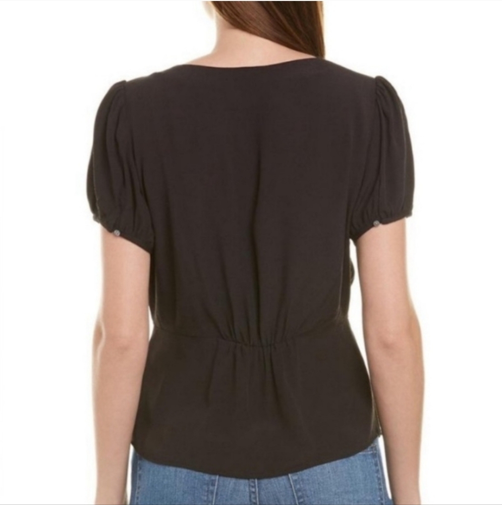 J. Crew Short Sleeve Button Up Peplum Top Black Casual Contemporary Viscose
